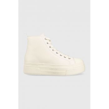 Armani Exchange Pantofi sport din piele femei, culoarea bej de firma originali