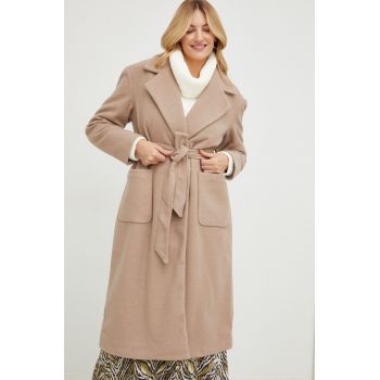 Answear Lab palton femei, culoarea maro, de tranzitie, cu doua randuri de nasturi de firma original