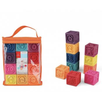 Set 10 cuburi plastic moale pentru bebelusi, cu texturi si cifre