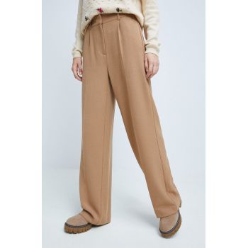 Medicine pantaloni femei, culoarea bej, lat, medium waist