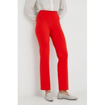 United Colors of Benetton pantaloni femei, culoarea rosu, drept, high waist