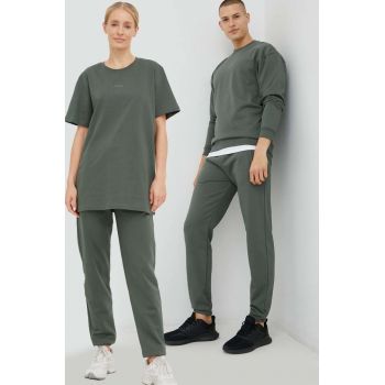 Arkk Copenhagen pantaloni de trening din bumbac unisex, culoarea verde, neted de firma original