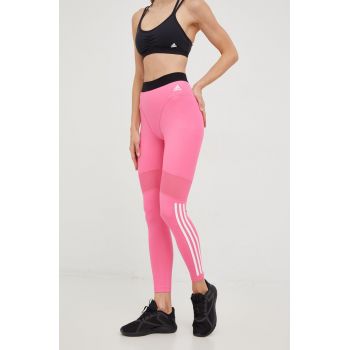 adidas Performance leggins de antrenament Hyperglam 3-stripes femei, culoarea roz, cu imprimeu