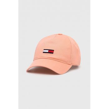 Tommy Jeans șapcă de baseball din bumbac culoarea roz, cu imprimeu