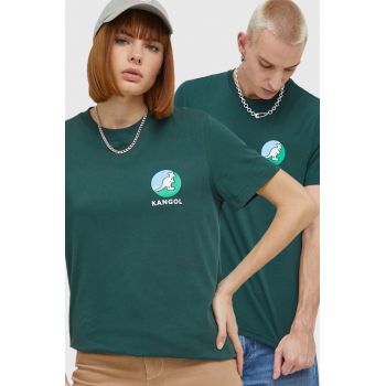 Kangol tricou din bumbac culoarea verde, cu imprimeu