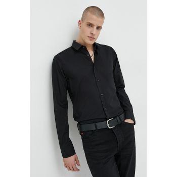 HUGO cămașă bărbați, culoarea negru, cu guler clasic, slim 50479396