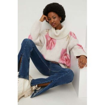 Answear Lab pulover de lana femei, culoarea alb, călduros, cu guler