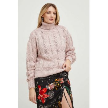 Answear Lab pulover de lana femei, culoarea roz, călduros, cu guler