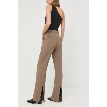 Herskind pantaloni Valentina femei, culoarea maro, evazati, high waist