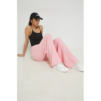 Tommy Jeans pantaloni femei, culoarea roz, lat, high waist