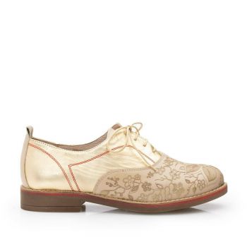 Pantofi casual dama din piele naturala,Leofex - 109 bej auriu laser de firma originala