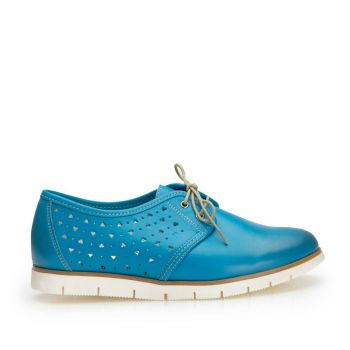 Pantofi casual dama, perforati din piele naturala,Leofex - 407-1 albastru la reducere