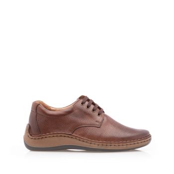 Pantofi casual barbati din piele naturala,Leofex - 594 Red Wood Box presat de firma original