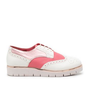 Pantofi casual dama din piele naturala, Leofex - 173 Alb roz cu roz sidef ieftin