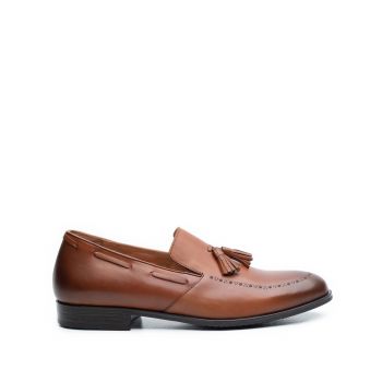 Pantofi eleganti barbati din piele naturala,Leofex - 515 Cognac Box ieftin