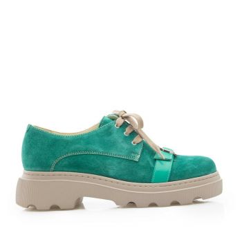 Pantofi casual damă din piele naturală,Leofex - 305 Verde Velur Box de firma originala