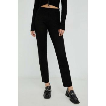 Résumé pantaloni de lana femei, culoarea negru, drept, high waist