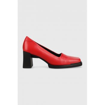Vagabond Shoemakers pantofi de piele EDWINA culoarea rosu, cu toc drept la reducere