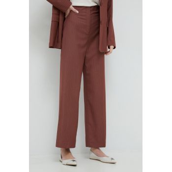 Bardot pantaloni femei, culoarea maro, lat, high waist