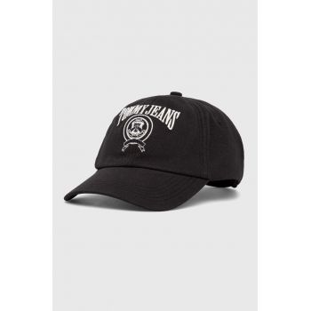 Tommy Jeans șapcă de baseball din bumbac culoarea negru, cu imprimeu
