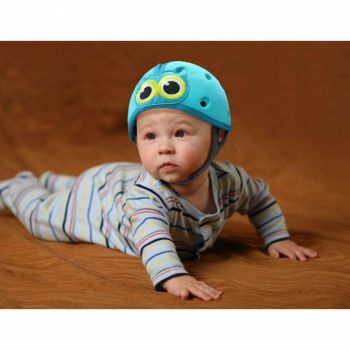 Casca protectie bebelusi cu spuma flexibila reglabila 7-24 luni albastra SafeHeadBaby Ladybird
