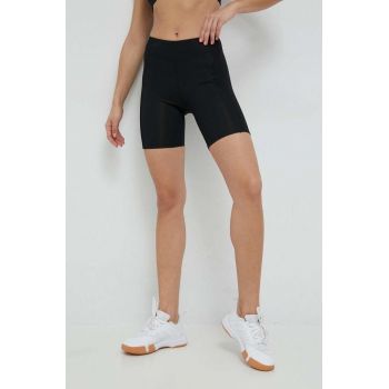 Reebok pantaloni scurți de yoga femei, culoarea negru, neted, high waist