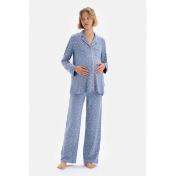 Pijama cu imprimeu floral pentru gravide la reducere