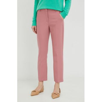 Weekend Max Mara pantaloni Rana femei, culoarea roz, mulata, high waist