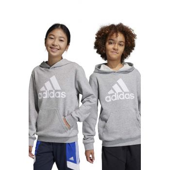 Adidas bluza copii U BL culoarea gri, cu glugă, cu imprimeu