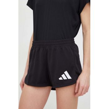 Adidas Performance pantaloni scurți de antrenament Pacer 3-Bar femei, culoarea negru, cu imprimeu, high waist