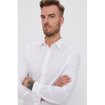 Emporio Armani camasa barbati, culoarea alb, cu guler clasic, regular