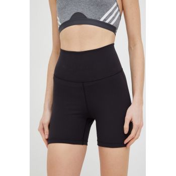 Adidas Performance pantaloni scurți de yoga Yoga Studio femei, culoarea negru, neted, high waist