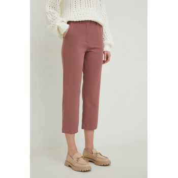 Answear Lab pantaloni femei, culoarea roz, drept, high waist