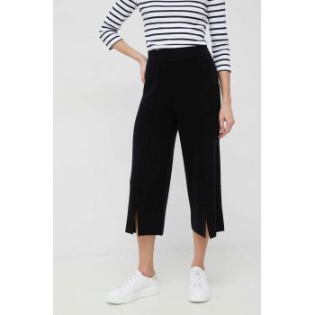 Dkny pantaloni de lana femei, culoarea negru, lat, high waist