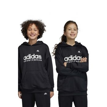 Adidas bluza copii FT culoarea negru, cu glugă, cu imprimeu