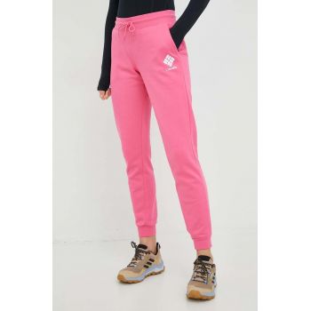 Columbia pantaloni de trening femei, culoarea roz, neted