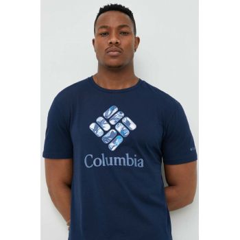 Columbia tricou din bumbac culoarea albastru marin, cu imprimeu