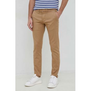 Pepe Jeans pantaloni James barbati, culoarea maro, mulata