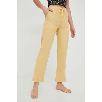 Billabong pantaloni femei, culoarea galben, drept, high waist
