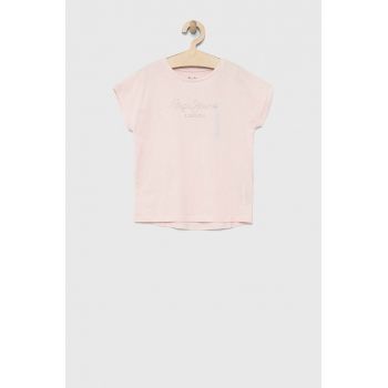 Pepe Jeans tricou de bumbac pentru copii Nuria culoarea roz