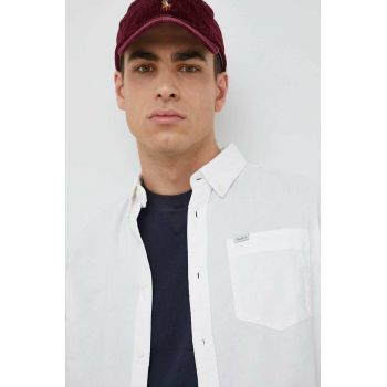 Pepe Jeans camasa din bumbac Fabio barbati, culoarea alb, cu guler button-down, regular ieftina
