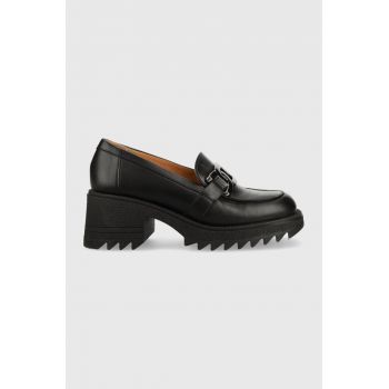 Charles Footwear pantofi de piele Kiara femei, culoarea negru, cu toc drept, Kiara.Loafer de firma originali