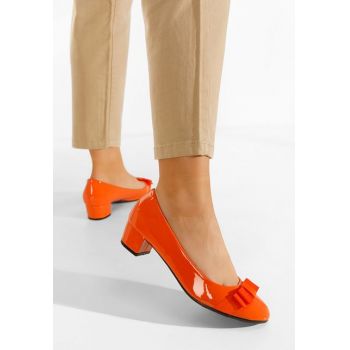 Pantofi cu toc lacuiti Carasca portocalii ieftini