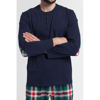 Pijama lunga din bumbac cu model in carouri ieftine