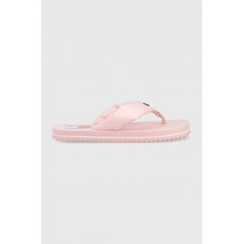 Tommy Jeans slapi FLAG EVA BEACH SANDAL femei, culoarea roz, cu toc plat, EN0EN02111