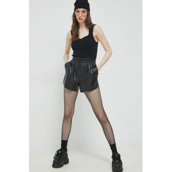 Abercrombie & Fitch pantaloni scurti femei, culoarea negru, neted, high waist