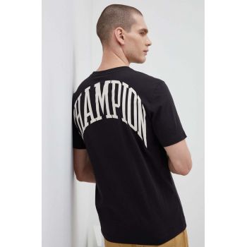 Champion tricou din bumbac culoarea negru, cu imprimeu ieftin