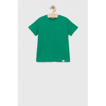 United Colors of Benetton tricou de bumbac pentru copii culoarea verde, neted