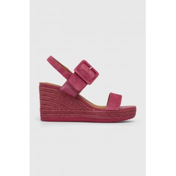 Geox sandale din piele intoarsa D PONZA femei, culoarea roz, toc pana, D35GVB 00021 C8335