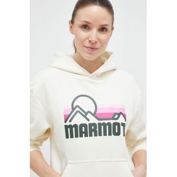 Marmot bluză trening Coastal culoarea bej, cu glugă, cu imprimeu